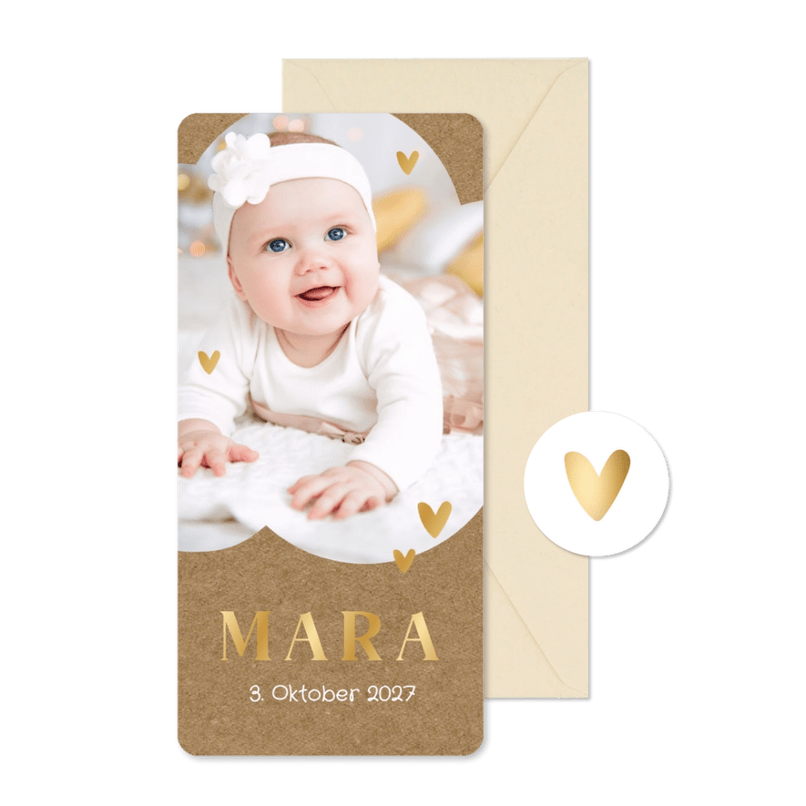 Fotokarte Geburt Danksagung mit Gold - Karteneindruck