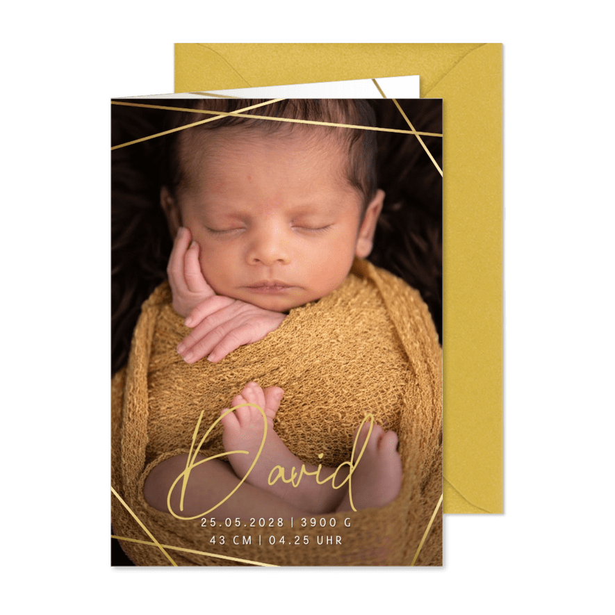 Fotokarte Geburt geometrisches Linienspiel - Karteneindruck
