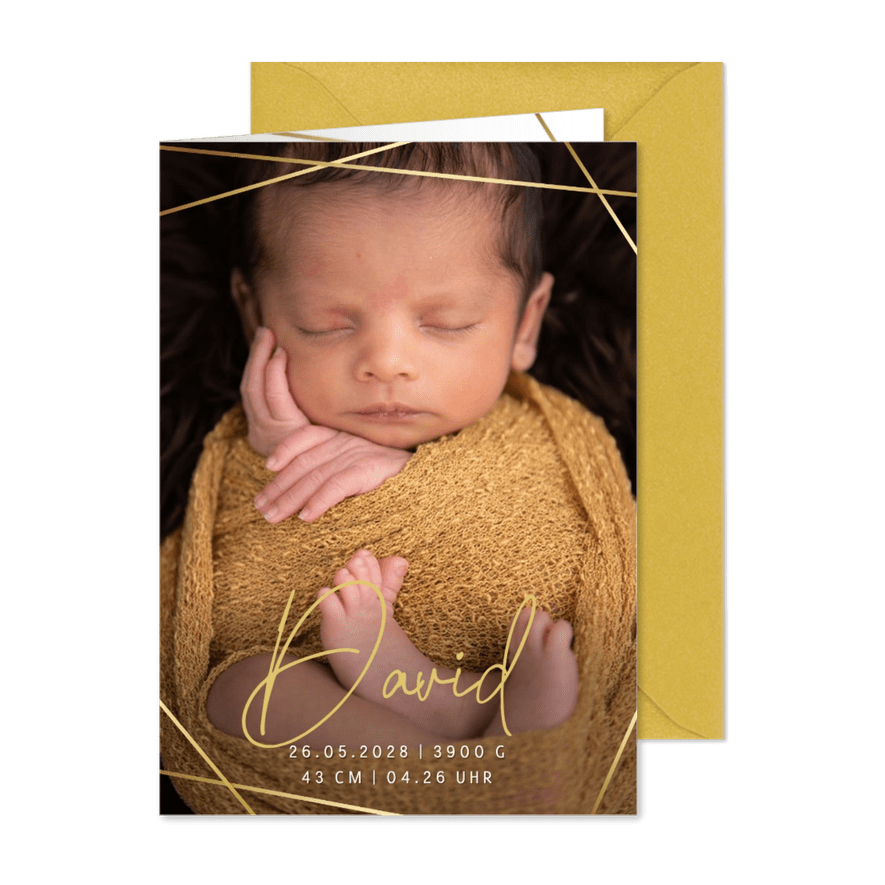 Fotokarte Geburt geometrisches Linienspiel - Karteneindruck