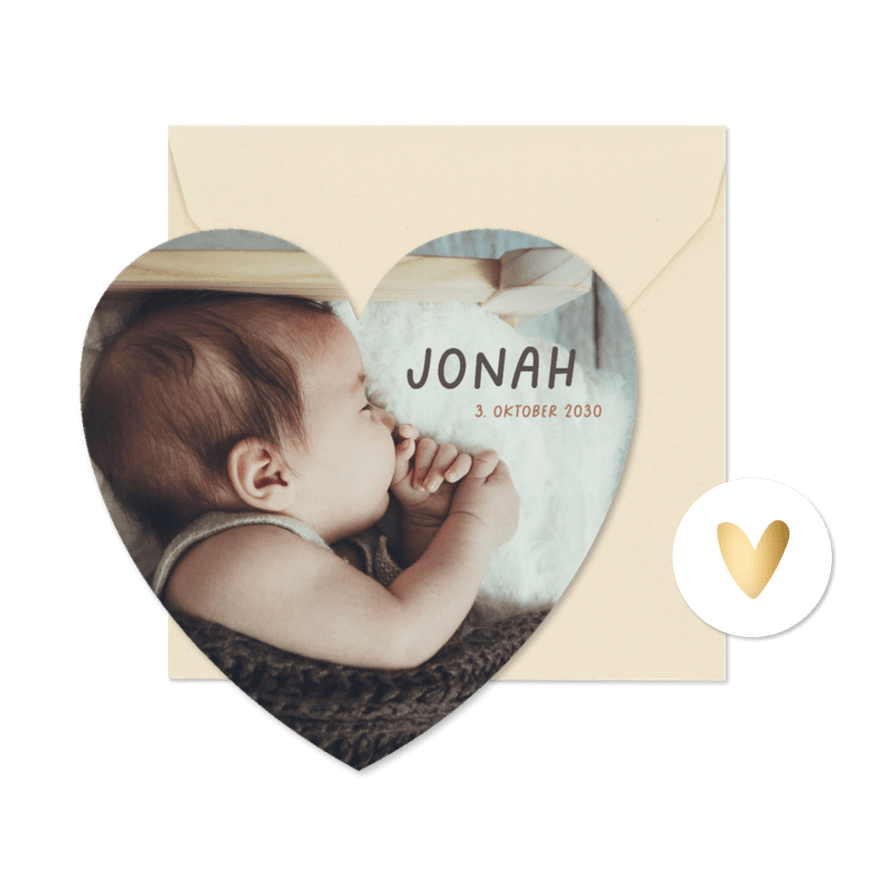 Fotokarte Geburt Herzform - Karteneindruck
