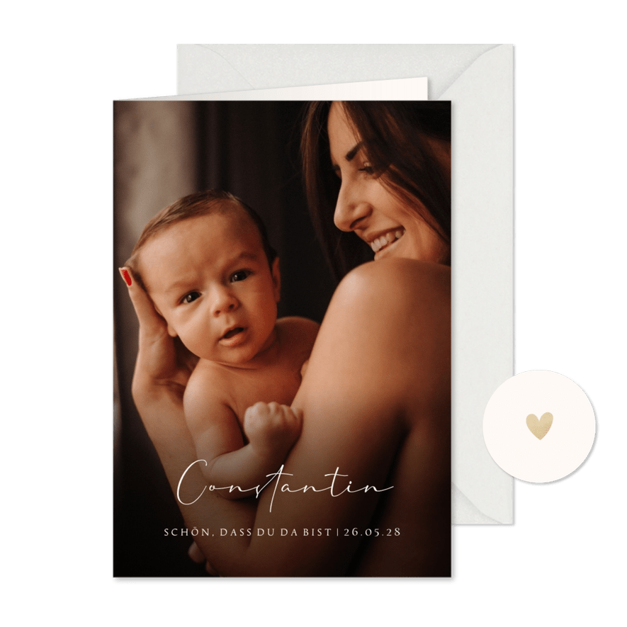 Fotokarte Geburt mit Schreibschrift - Karteneindruck