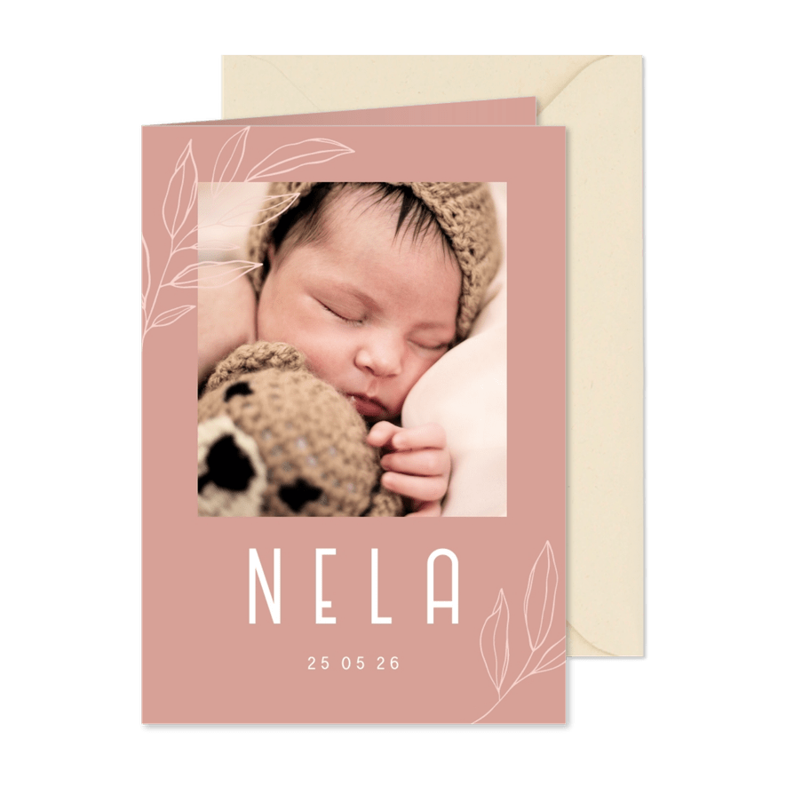 Fotokarte Geburt rosa Zweige - Karteneindruck

