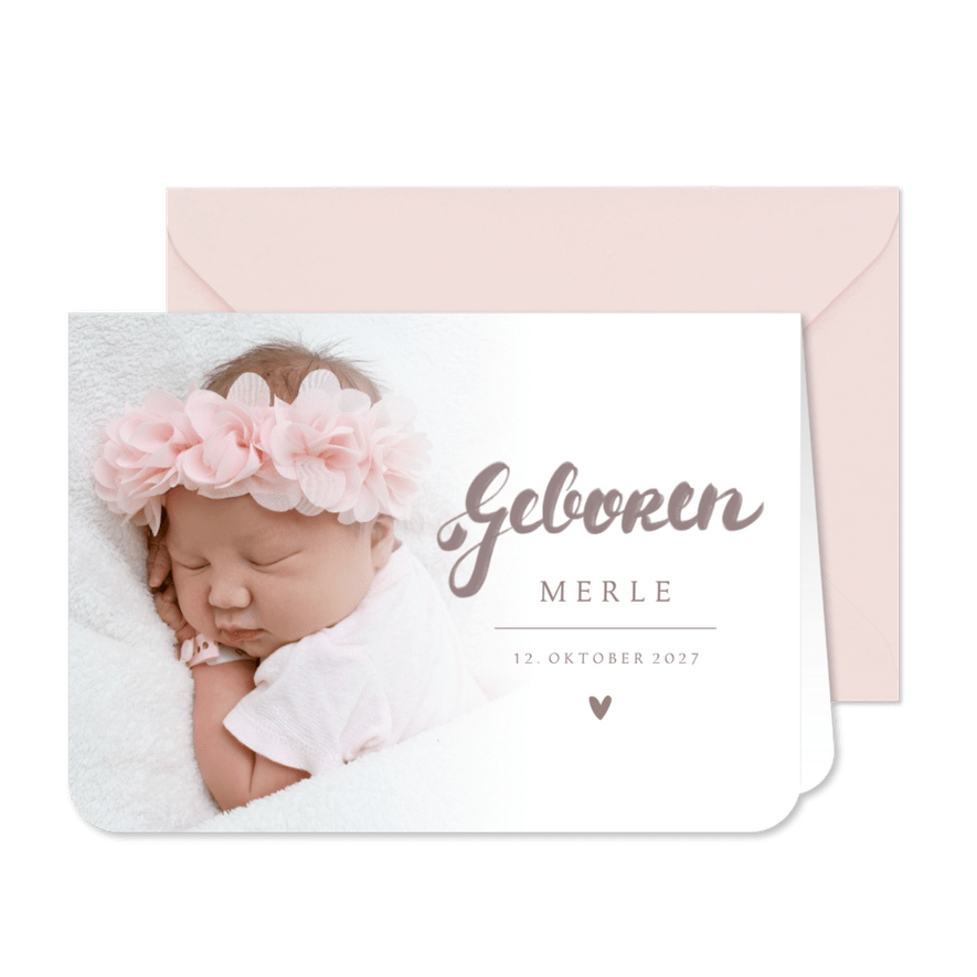 Fotokarte Geburt Schreibschrift altrosa - Karteneindruck
