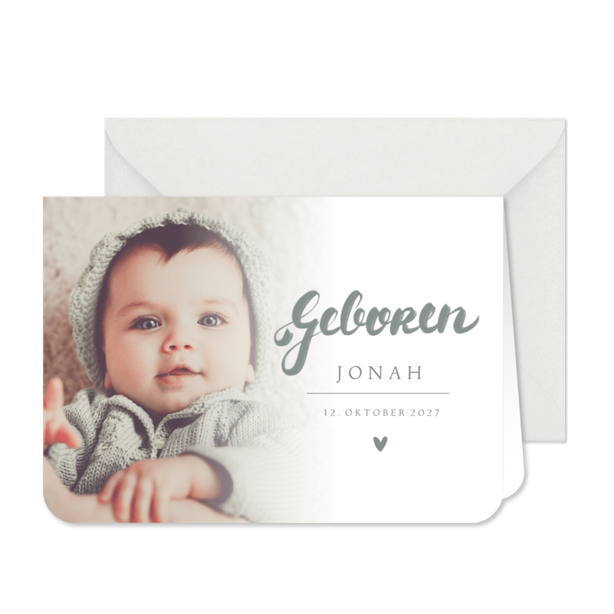 Fotokarte Geburt Schreibschrift blaugrau - Karteneindruck