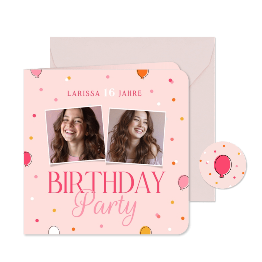 Fotokarte Geburtstagseinladung 16. Jahre Birthday Party - Karteneindruck