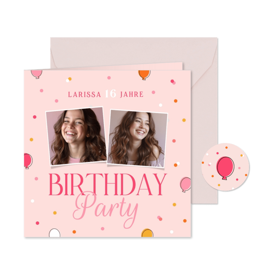 Fotokarte Geburtstagseinladung 16. Jahre Birthday Party - Karteneindruck

