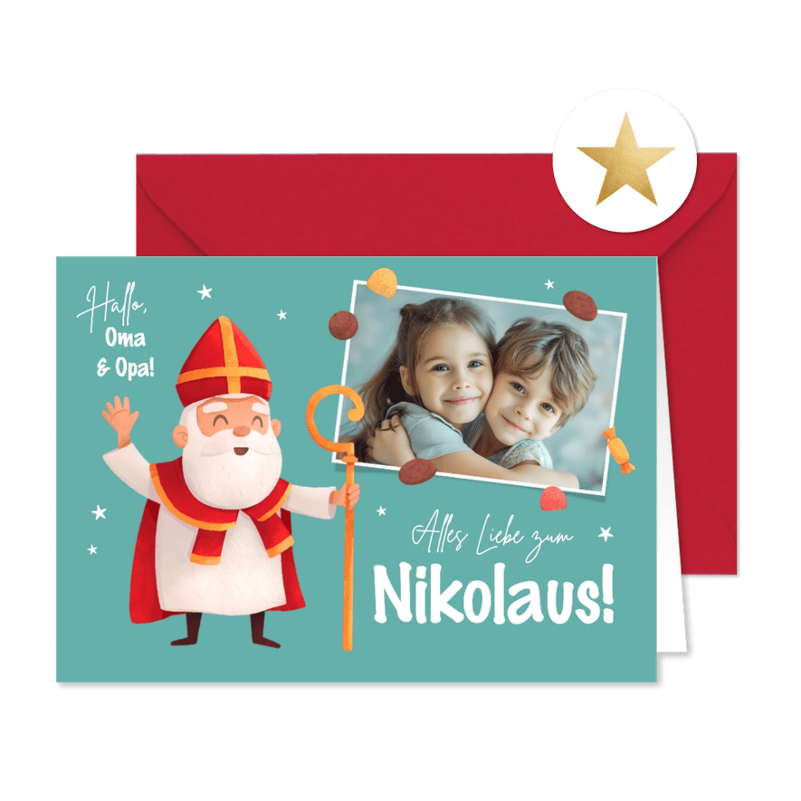 Fotokarte Grüße zum Nikolaus lustig illustriert - Kartenvorschau