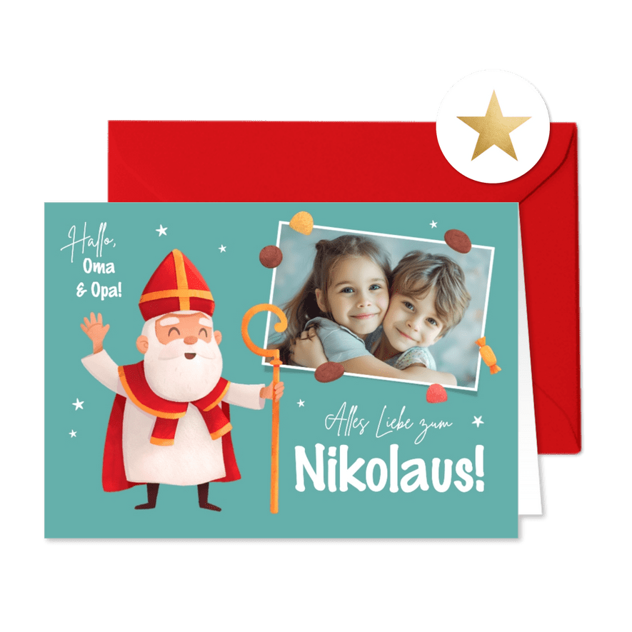 Fotokarte Grüße zum Nikolaus lustig illustriert - Karteneindruck
