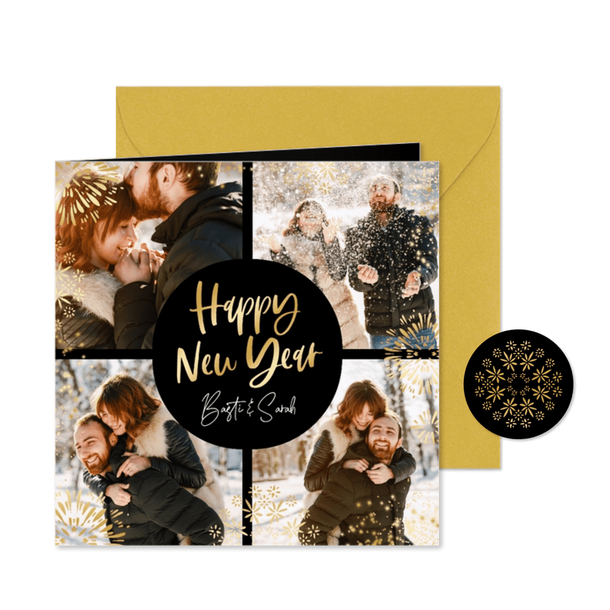 Fotokarte 'Happy New Year' Goldoptik 4 Fotos - Karteneindruck
