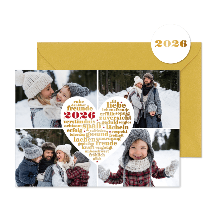 Fotokarte Herzenswünsche Neujahr - Karteneindruck
