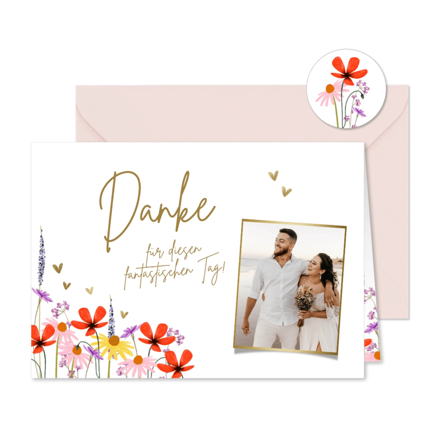 Fotokarte Hochzeit Danke Blumenwiese - Karteneindruck