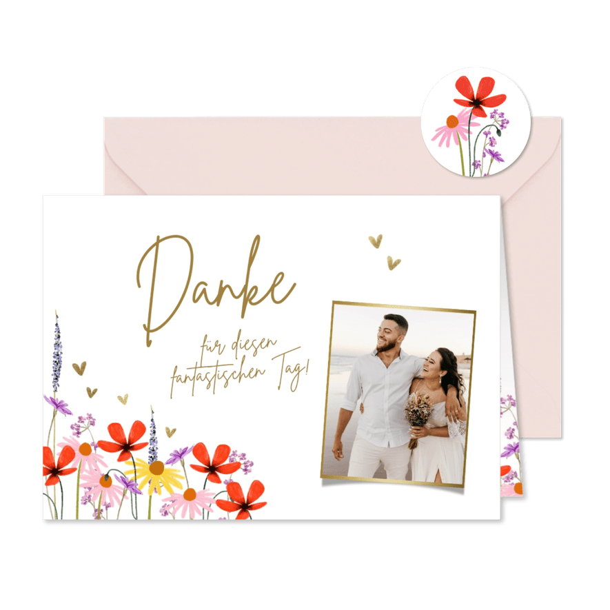 Fotokarte Hochzeit Danke Blumenwiese - Kartenvorschau
