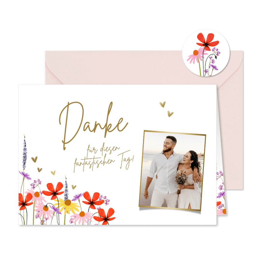 Fotokarte Hochzeit Danke Blumenwiese - Karteneindruck
