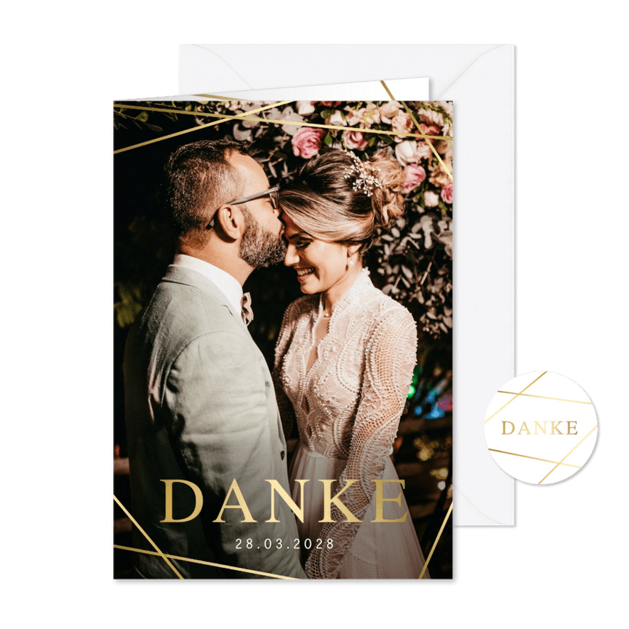 Fotokarte Hochzeit Linienspiel gold - Karteneindruck