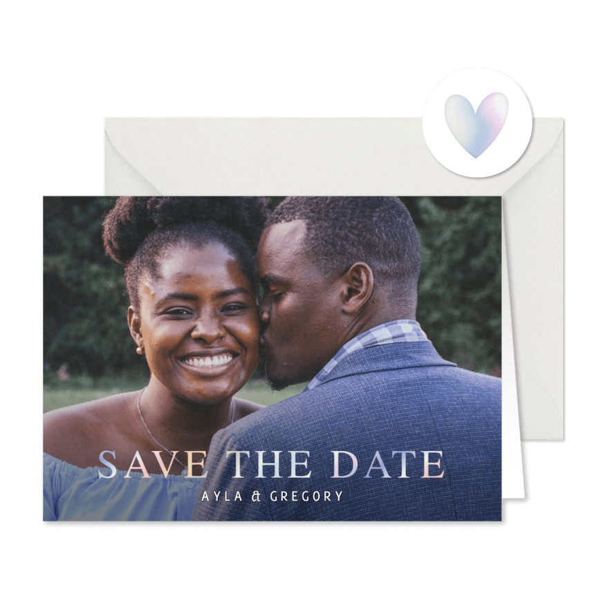 Fotokarte Hochzeit Save-the-Date holografischer Text - Karteneindruck