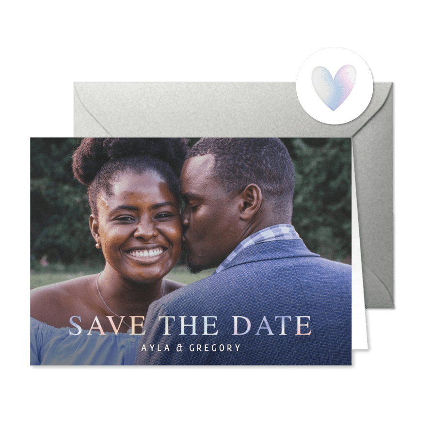 Fotokarte Hochzeit Save-the-Date holografischer Text - Karteneindruck
