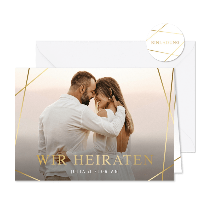 Fotokarte Hochzeitseinladung feines Linienspiel  - Karteneindruck
