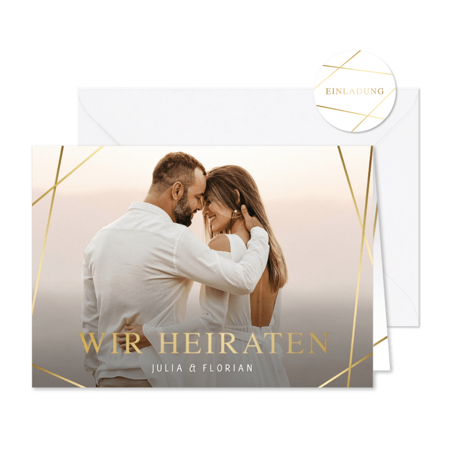 Fotokarte Hochzeitseinladung feines Linienspiel - Karteneindruck