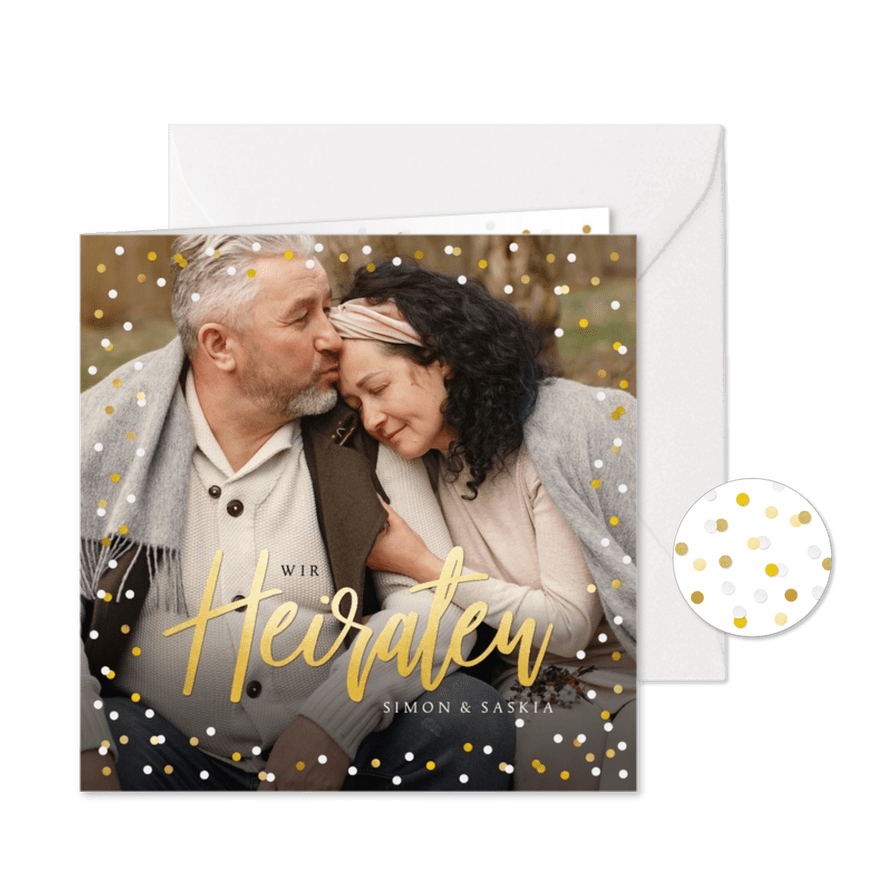Fotokarte Hochzeitseinladung Goldtext - Karteneindruck