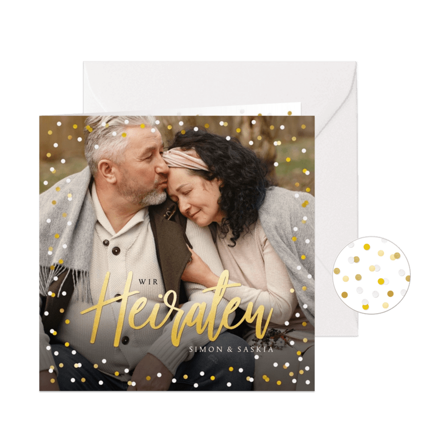 Fotokarte Hochzeitseinladung Goldtext - Karteneindruck
