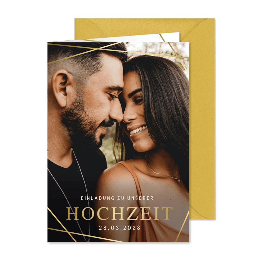 Fotokarte Hochzeitseinladung Linienspiel  - Karteneindruck
