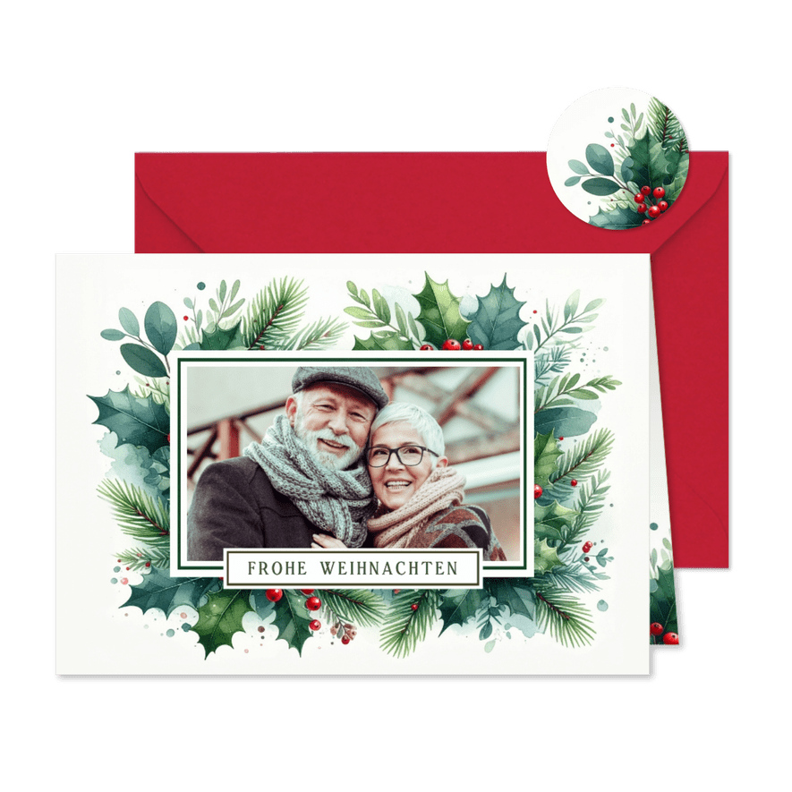 Fotokarte Ilexzweige Weihnachten botanisch - Karteneindruck