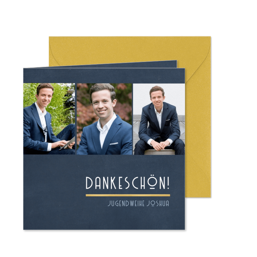 Fotokarte Jugendweihe Danksagung dezent blau - Karteneindruck
