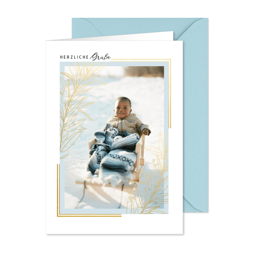 Fotokarte klassisches Design Goldzweig - Karteneindruck
