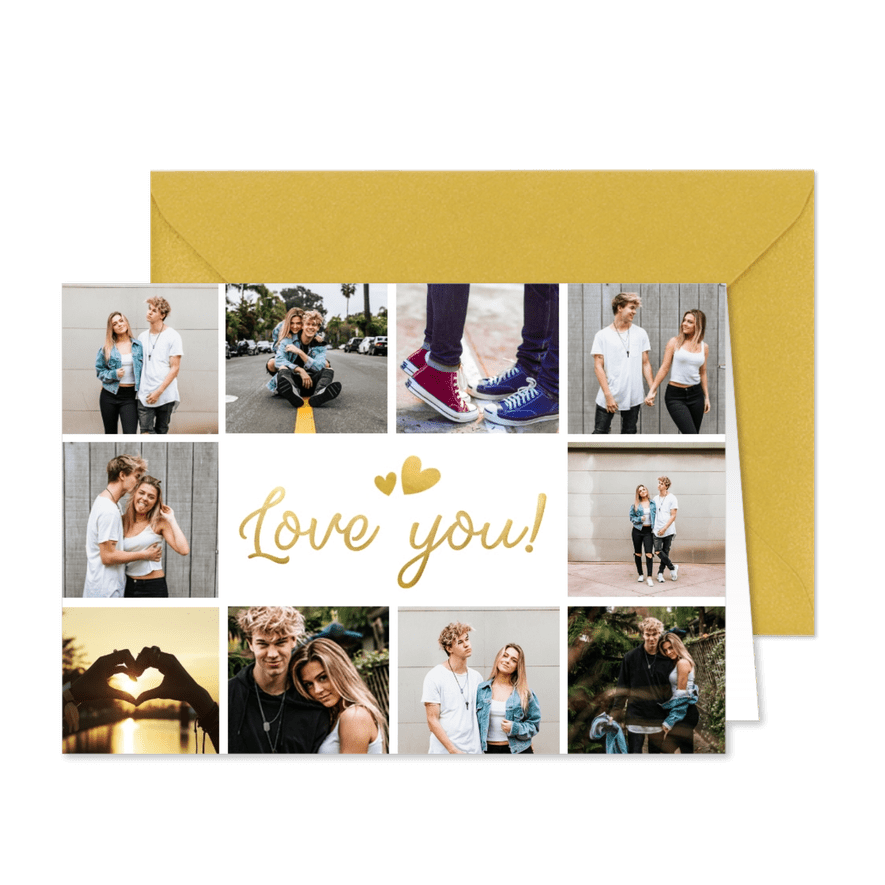 Fotokarte Liebesgrüße 'love you' Goldoptik - Karteneindruck
