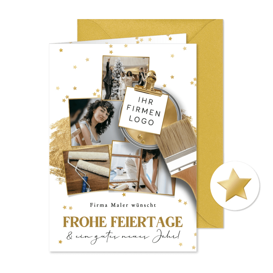 Fotokarte Malerbetrieb zu Weihnachten Pinsel und Farbe - Karteneindruck
