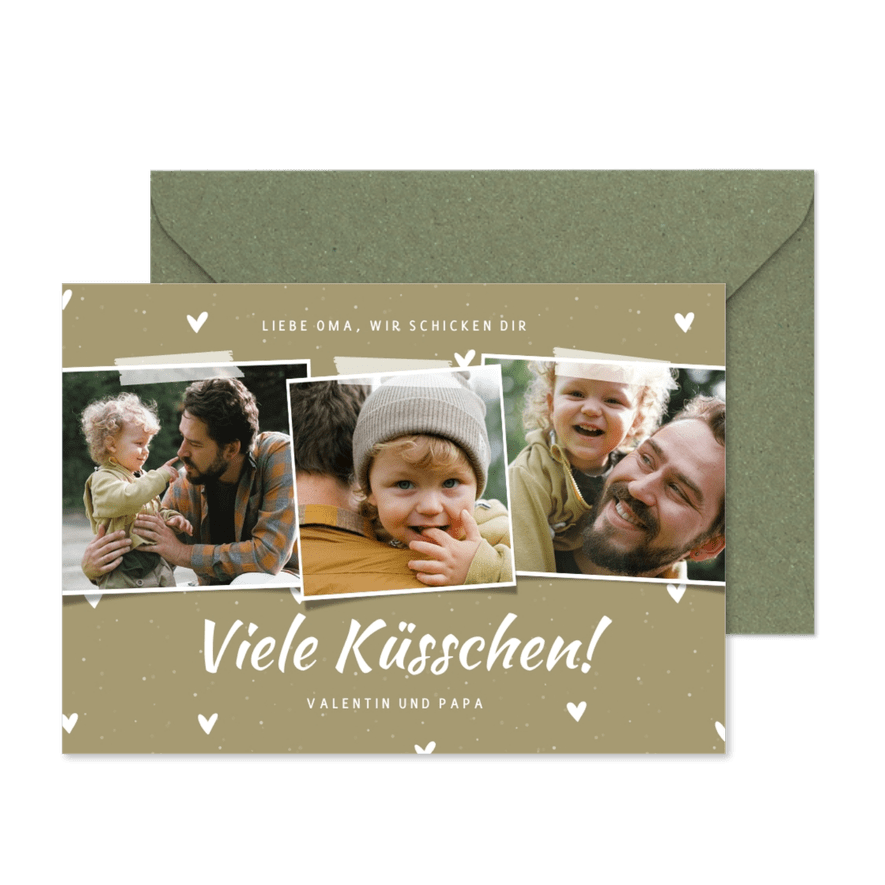 Fotokarte mit drei Fotos - Farbe anpassbar - Karteneindruck