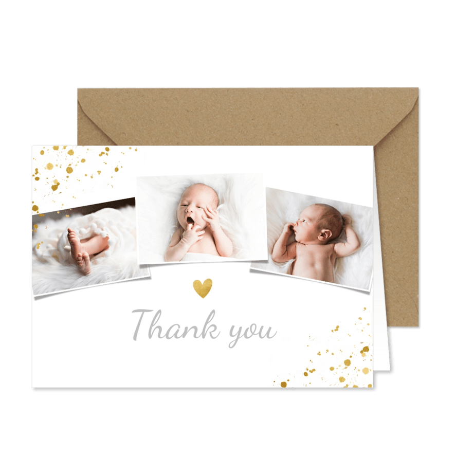 Fotokarte mit drei Fotos und Goldsprenkeln - Karteneindruck