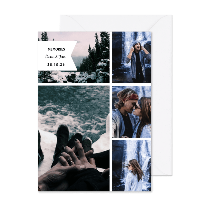 Fotokarte mit fünf Fotos und Textlabel - Karteneindruck