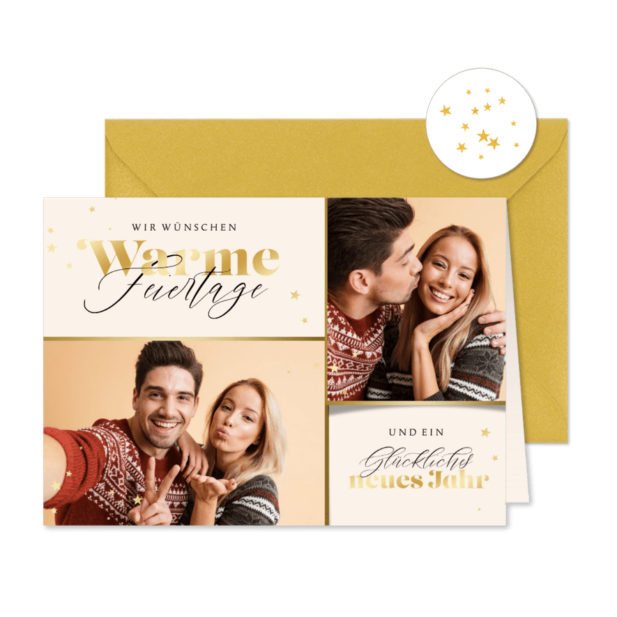 Fotokarte mit Goldlook-Design zu Weihnachten - Karteneindruck