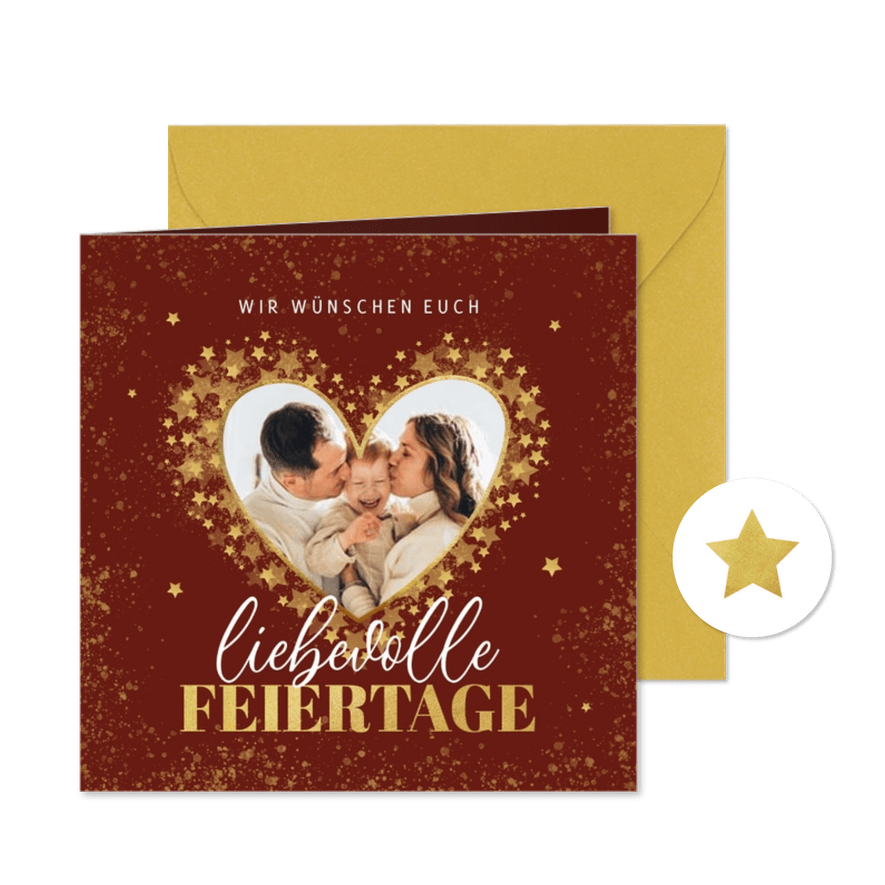 Fotokarte mit Herz 'liebevolle Feiertage' - Karteneindruck

