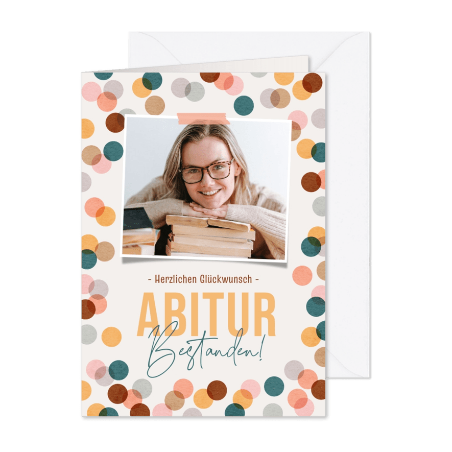 Fotokarte mit Konfetti Abitur bestanden - Karteneindruck