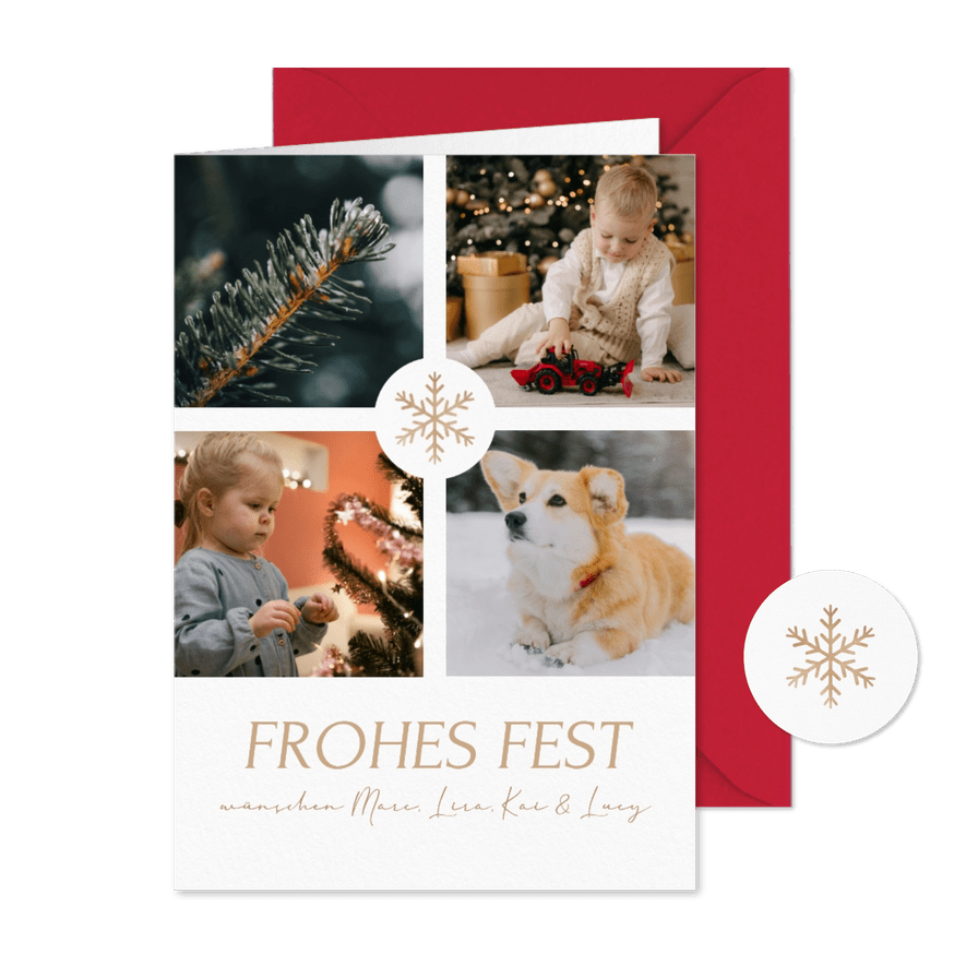 Fotokarte mit Schneekristall 4 Fotos 'Frohes Fest' - Karteneindruck
