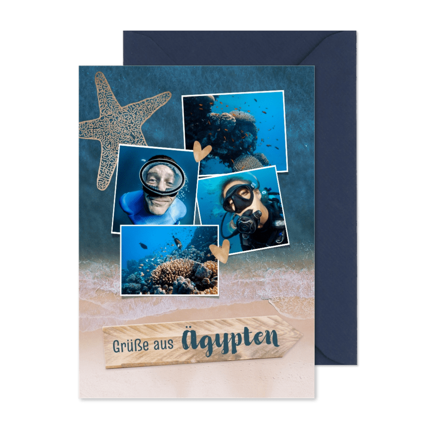 Fotokarte mit Seesternen und Strand - Karteneindruck
