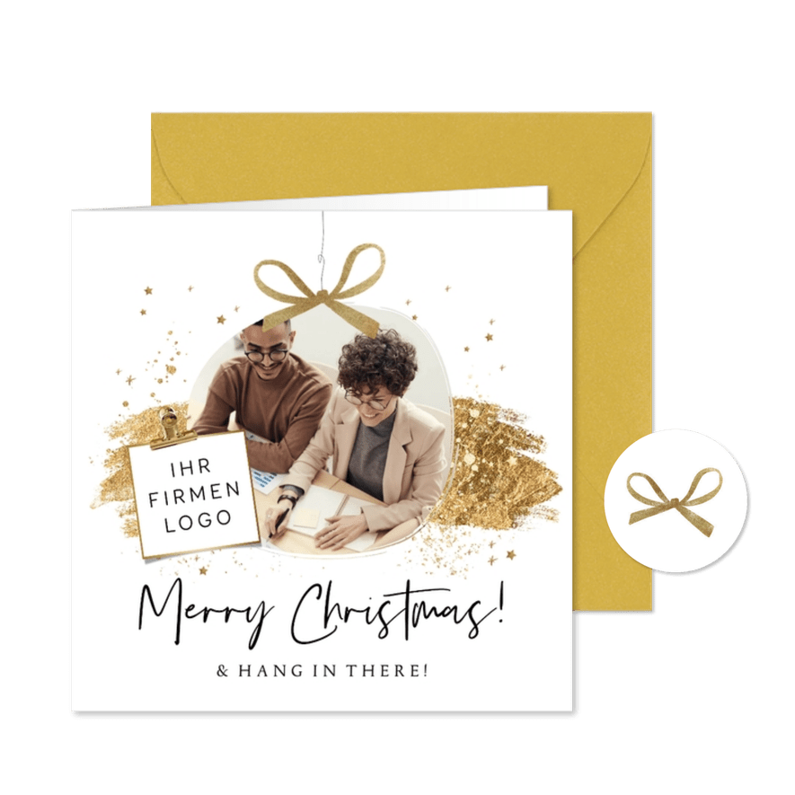 Fotokarte mit Weihnachtskugel Firma - Karteneindruck
