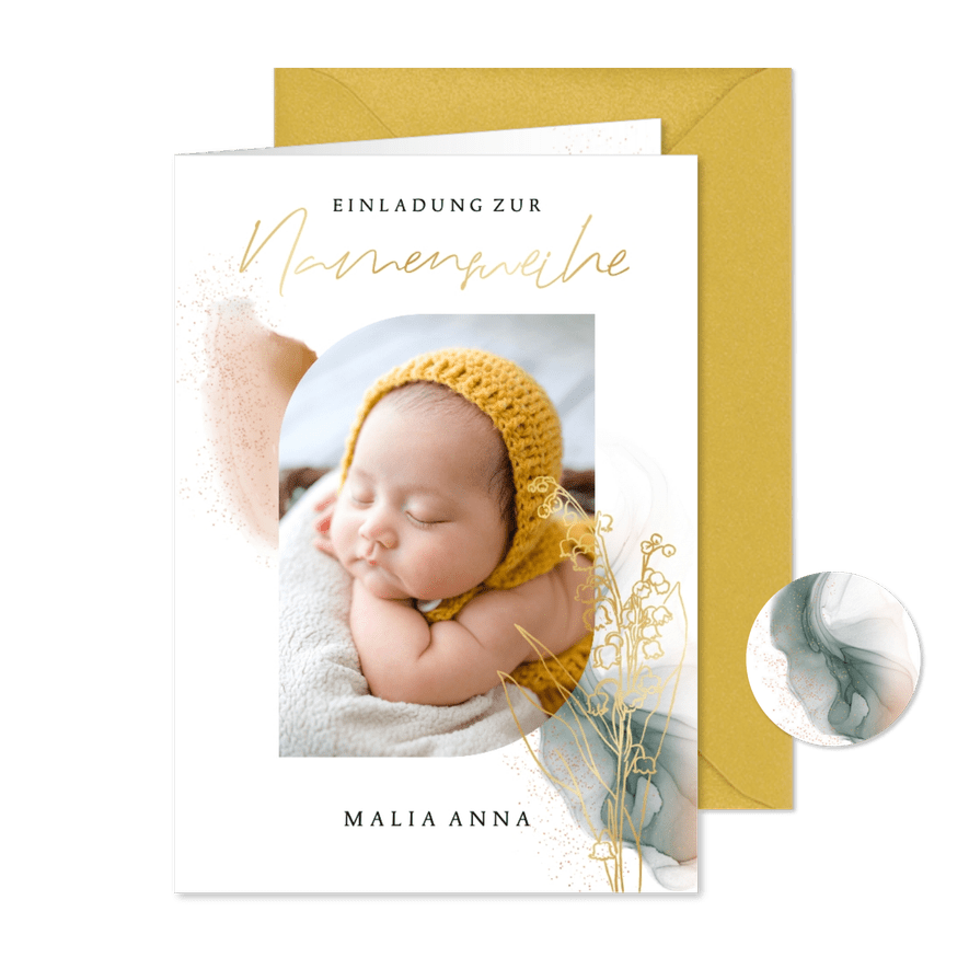 Fotokarte Namensweihe Einladung Aquarell - Karteneindruck
