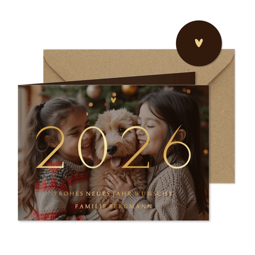 Fotokarte Neujahr 2026 Goldschrift - Karteneindruck
