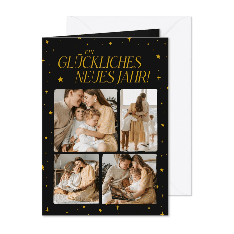 Fotokarte Neujahr mit Sternchen und Fotos - Karteneindruck