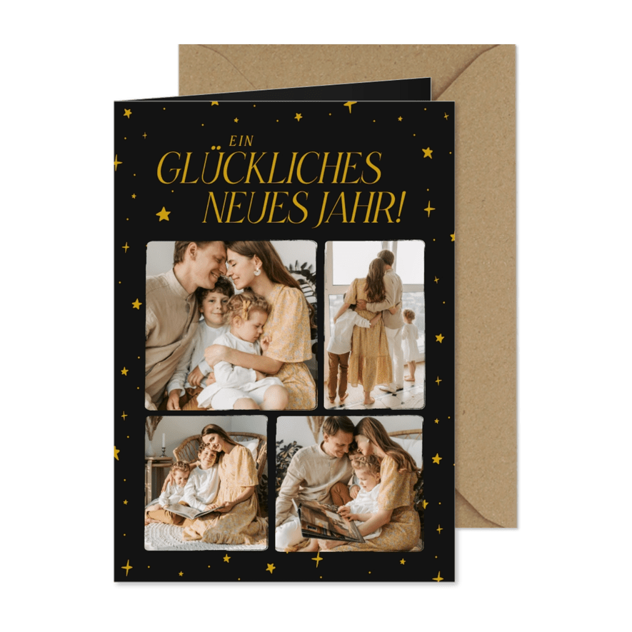 Fotokarte Neujahr mit Sternchen und Fotos - Karteneindruck