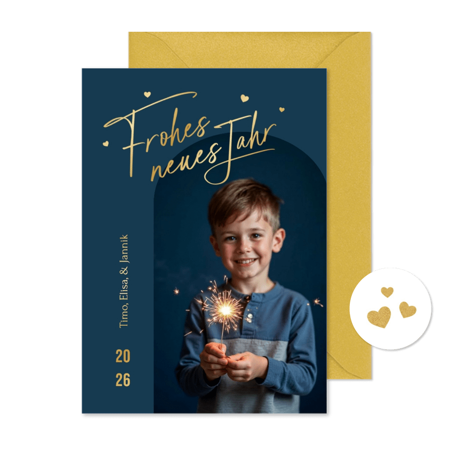 Fotokarte Neujahrsgrüße elegantes Dunkelblau - Karteneindruck