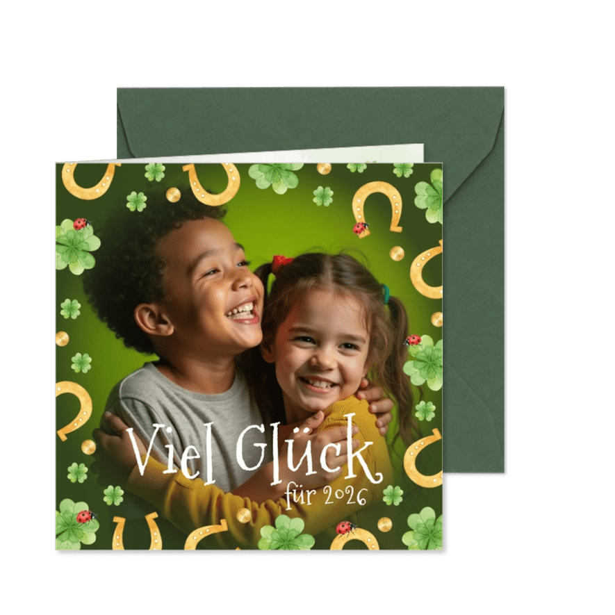 Fotokarte Neujahrsgrüße Glücksbringer - Karteneindruck