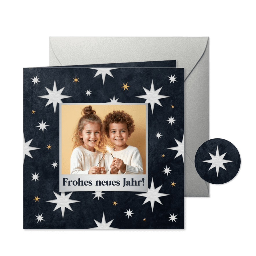 Fotokarte Neujahrsgrüße Polaroid Sterne - Karteneindruck