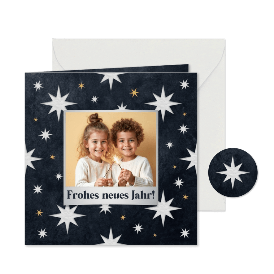 Fotokarte Neujahrsgrüße Polaroid Sterne - Karteneindruck
