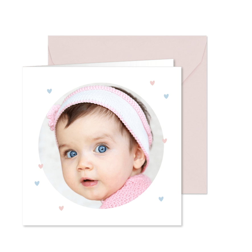 Fotokarte rundes Foto und Herzchen - Karteneindruck
