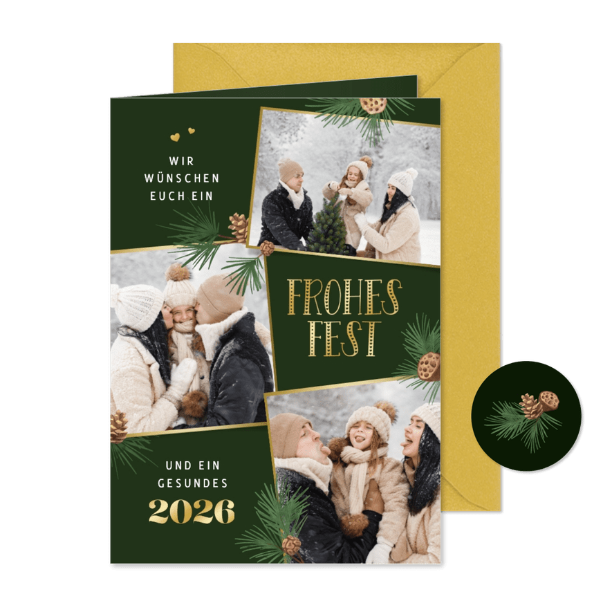 Fotokarte Tannenzapfen mit Weihnachtsgrüßen - Karteneindruck