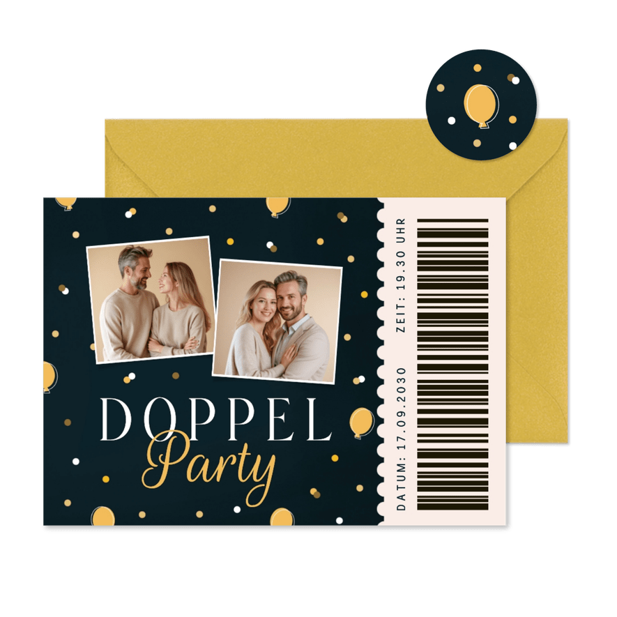 Fotokarte Ticket Einladungskarte Doppelparty Geburtstag - Karteneindruck